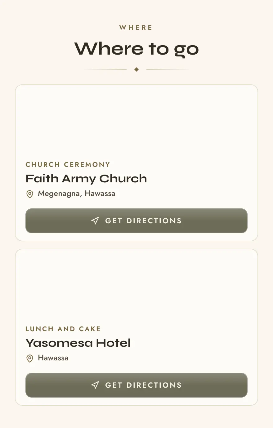The venues section with a map and directions